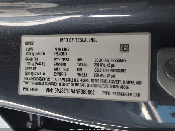 2022 TESLA MODEL 3 REAR-WHEEL DRIVE