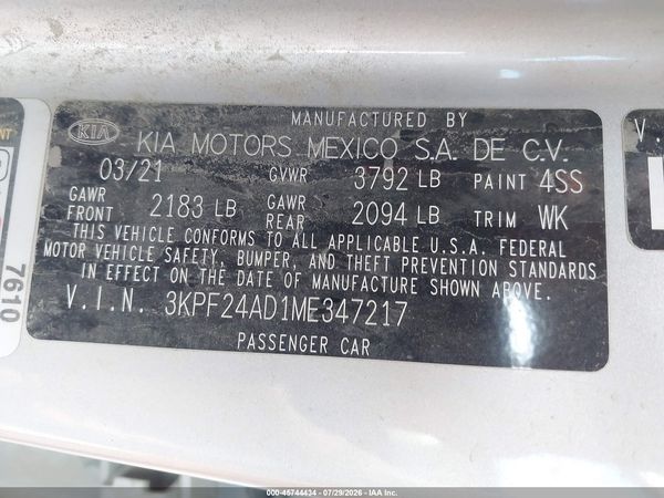 2021 KIA FORTE LXS
