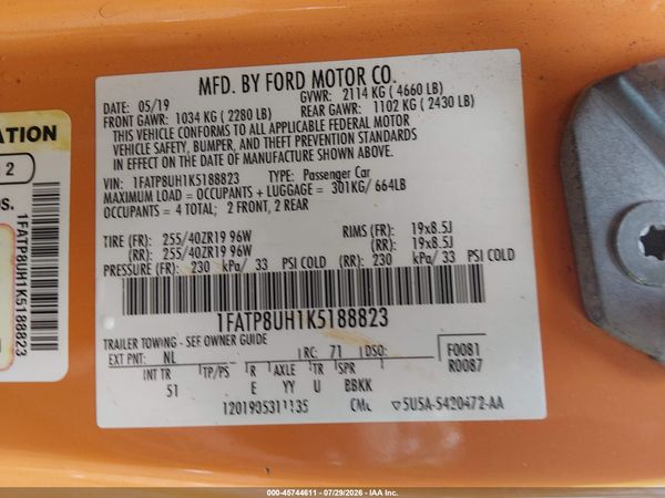 2019 FORD MUSTANG ECOBOOST PREMIUM