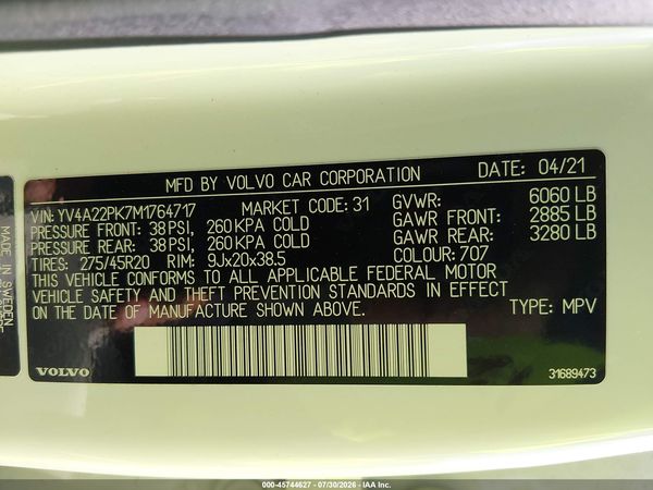 2021 VOLVO XC90 T6 MOMENTUM 7 PASSENGER