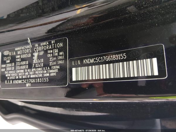 2016 KIA SEDONA SX