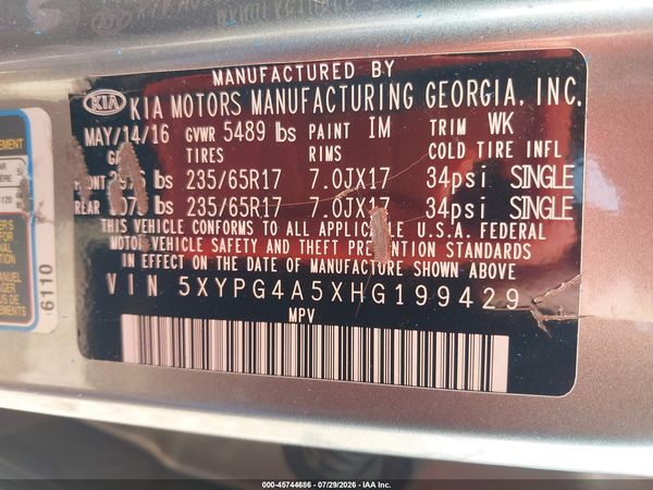 2017 KIA SORENTO 3.3L LX