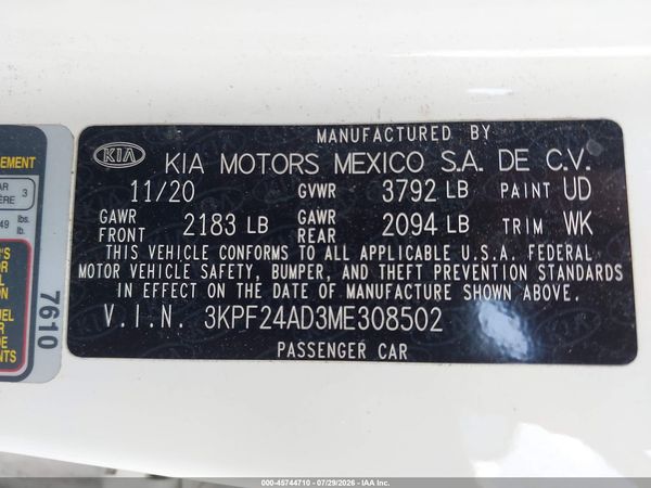 2021 KIA FORTE LXS