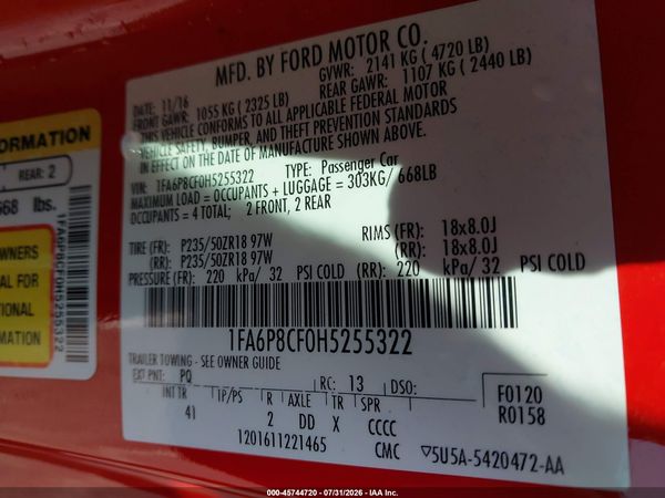 2017 FORD MUSTANG GT PREMIUM