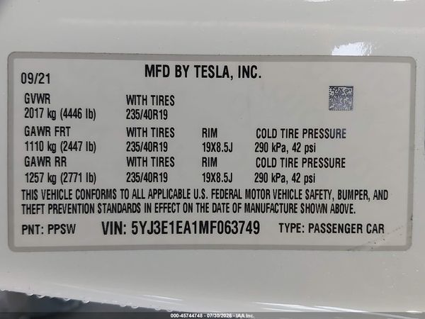2021 TESLA MODEL 3