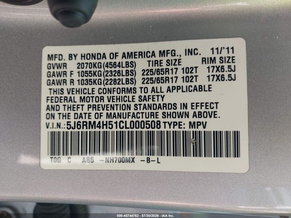 2012 HONDA CR-V EX
