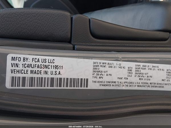 2022 JEEP GRAND CHEROKEE WK LAREDO X 4X4