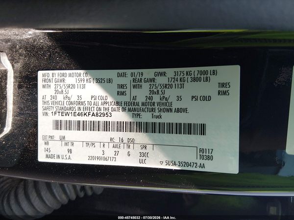 2019 FORD F-150 PLATINUM