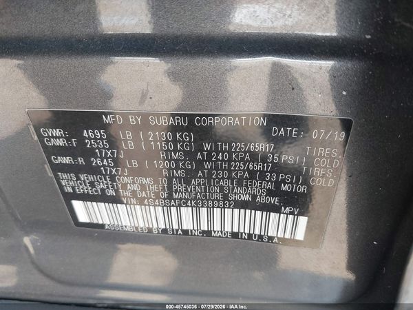 2019 SUBARU OUTBACK 2.5I PREMIUM — I9