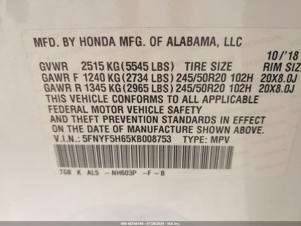 2019 HONDA PILOT TOURING