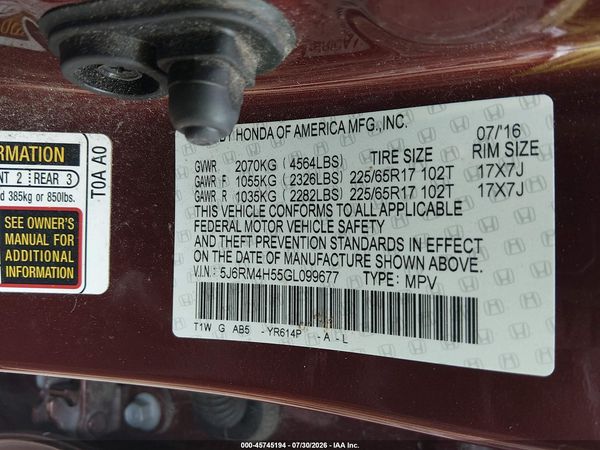 2016 HONDA CR-V EX