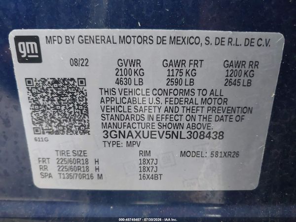 2022 CHEVROLET EQUINOX AWD LT — I9