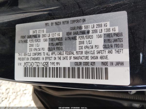 2016 MAZDA CX-9 GRAND TOURING