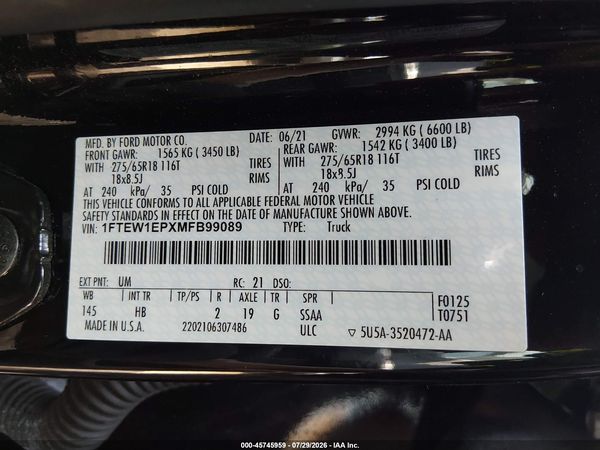 2021 FORD F-150 LARIAT