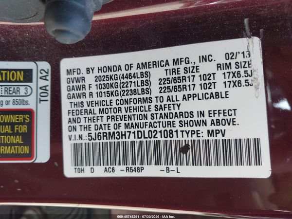 2013 HONDA CR-V EX-L