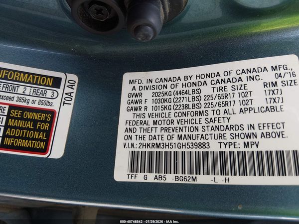 2016 HONDA CR-V EX