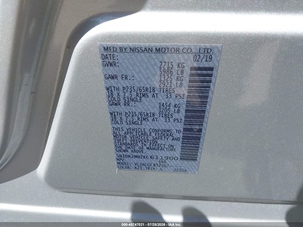2019 NISSAN PATHFINDER SL