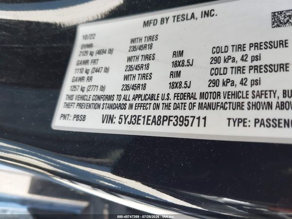 2023 TESLA MODEL 3 REAR-WHEEL DRIVE