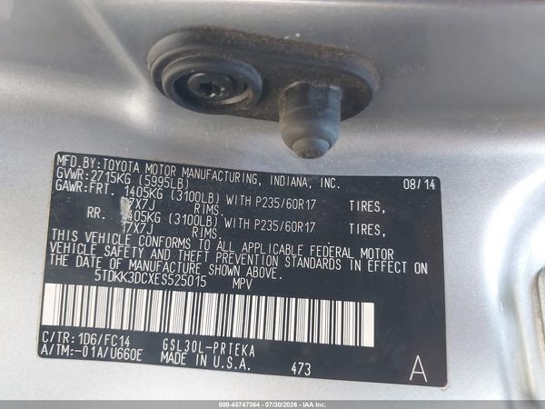 2014 TOYOTA SIENNA LE V6 8 PASSENGER