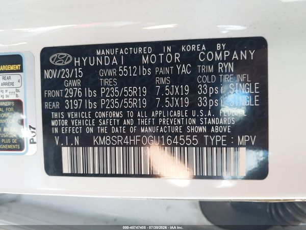 2016 HYUNDAI SANTA FE LIMITED