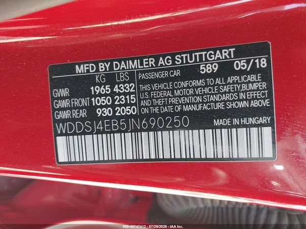 2018 MERCEDES-BENZ CLA 250 CLA250 — I9
