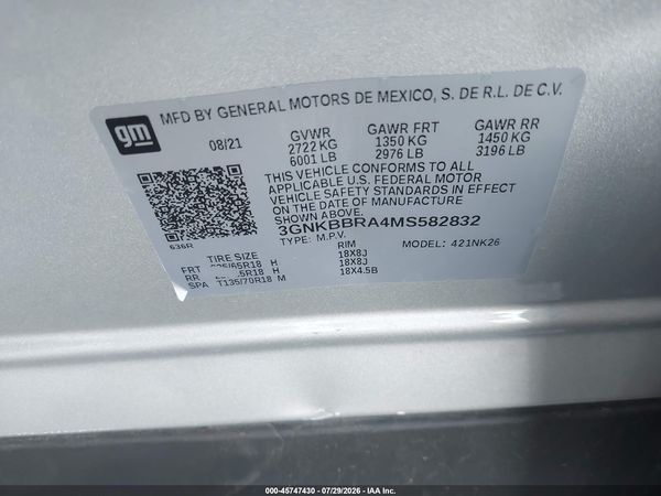 2021 CHEVROLET BLAZER FWD 1LT — I9