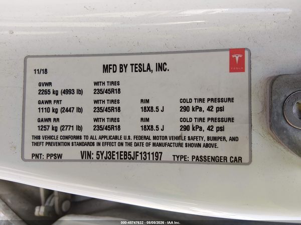 2018 TESLA MODEL 3 LONG RANGE/PERFORMANCE