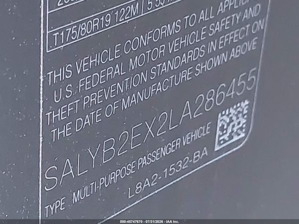 2020 LAND ROVER RANGE ROVER VELAR P250 S