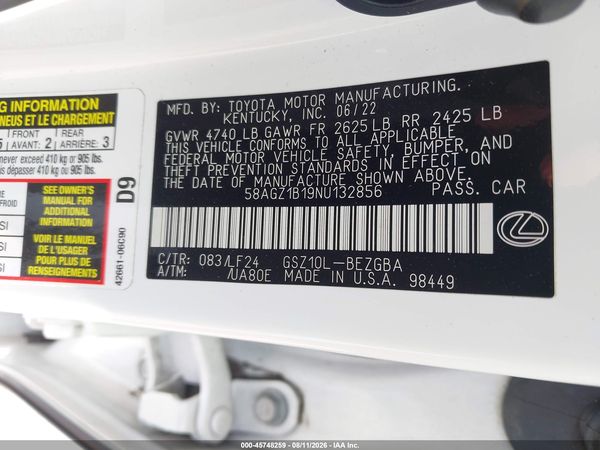 2022 LEXUS ES 350 F SPORT