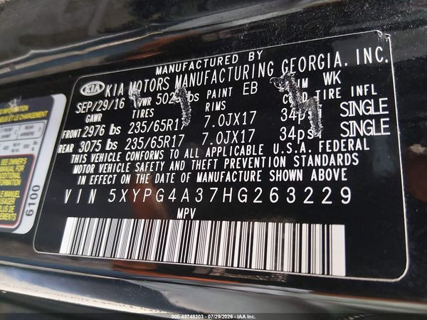 2017 KIA SORENTO 2.4L LX