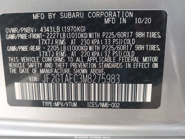 2021 SUBARU CROSSTREK PREMIUM — I9