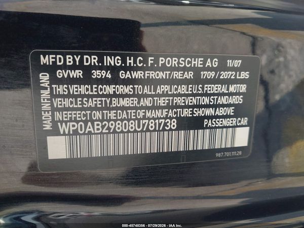 2008 PORSCHE CAYMAN S