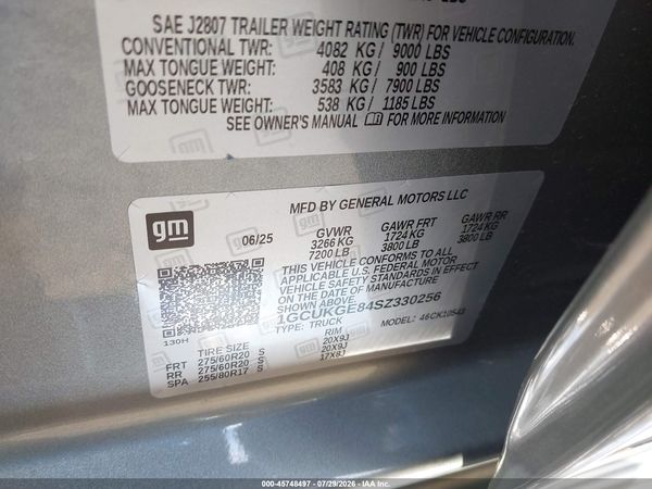 2025 CHEVROLET SILVERADO 1500 4WD  SHORT BED LTZ — I9