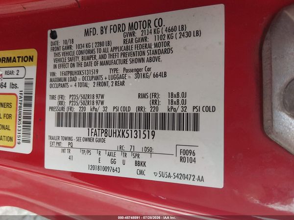 2019 FORD MUSTANG ECOBOOST PREMIUM