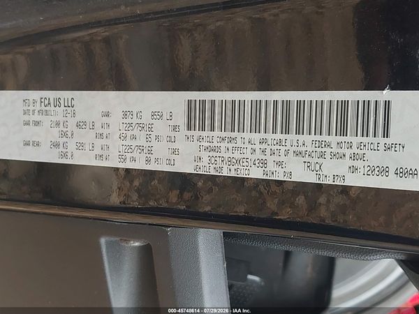 2019 RAM PROMASTER 1500 HIGH ROOF 136 WB