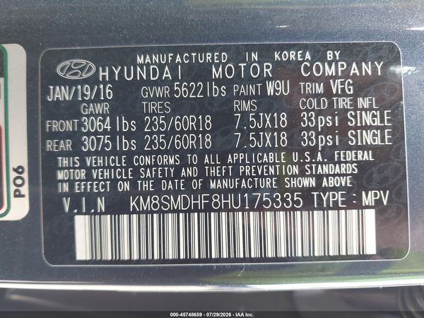 2017 HYUNDAI SANTA FE SE