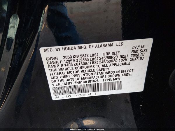 2016 HONDA PILOT TOURING