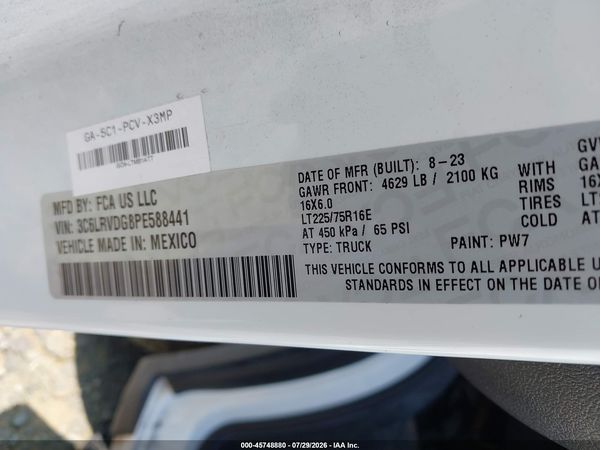 2023 RAM PROMASTER 2500 HIGH ROOF 159 WB