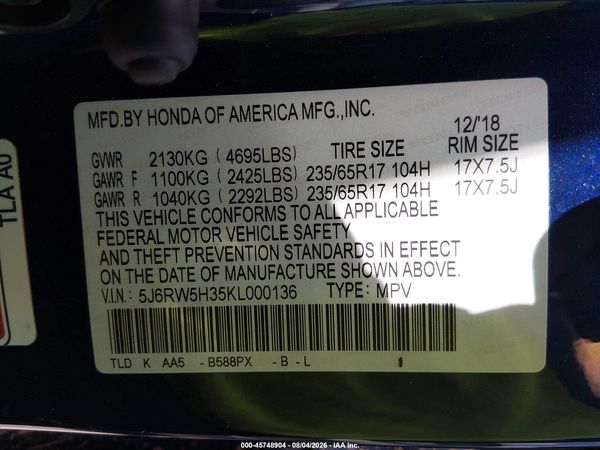 2019 HONDA CR-V LX