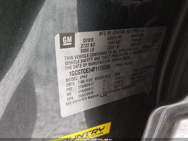 2015 CHEVROLET COLORADO Z71 — I9
