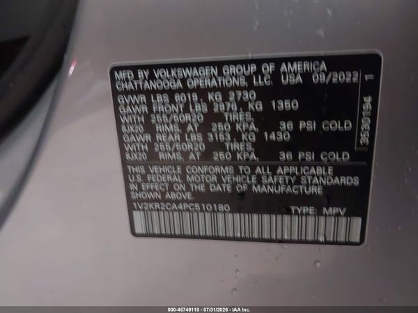 2023 VOLKSWAGEN ATLAS 3.6L V6 SE W/TECHNOLOGY — I9