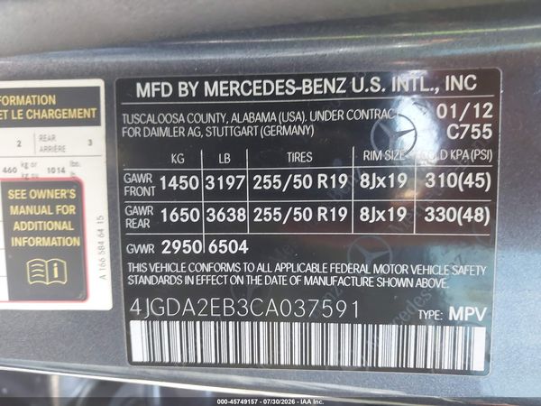 2012 MERCEDES-BENZ ML 350 BLUETEC 4MATIC