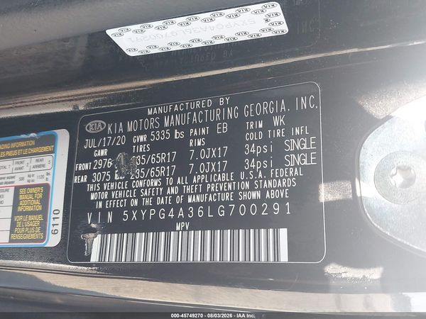 2020 KIA SORENTO 2.4L L/2.4L LX