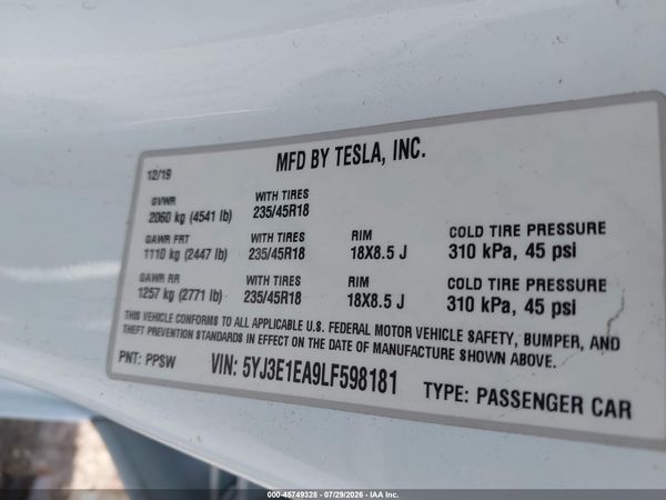 2020 TESLA MODEL 3