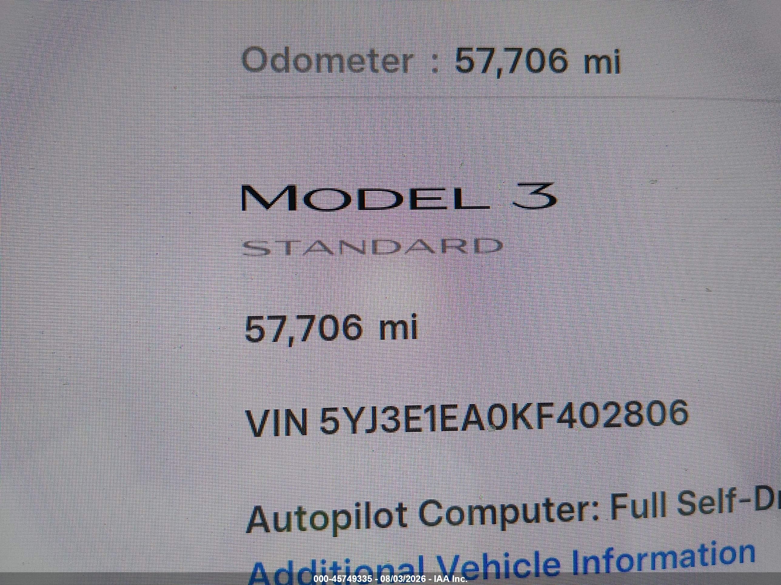 2019 TESLA MODEL 3