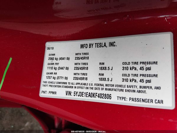 2019 TESLA MODEL 3
