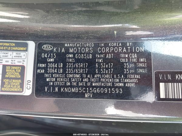 2016 KIA SEDONA LX