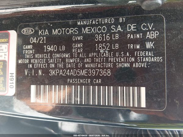 2021 KIA RIO S