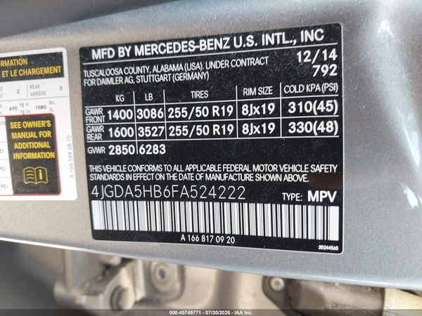 2015 MERCEDES-BENZ ML 350 4MATIC