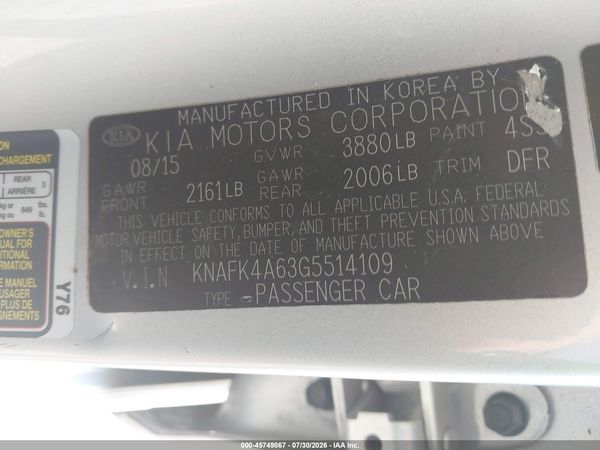 2016 KIA FORTE LX